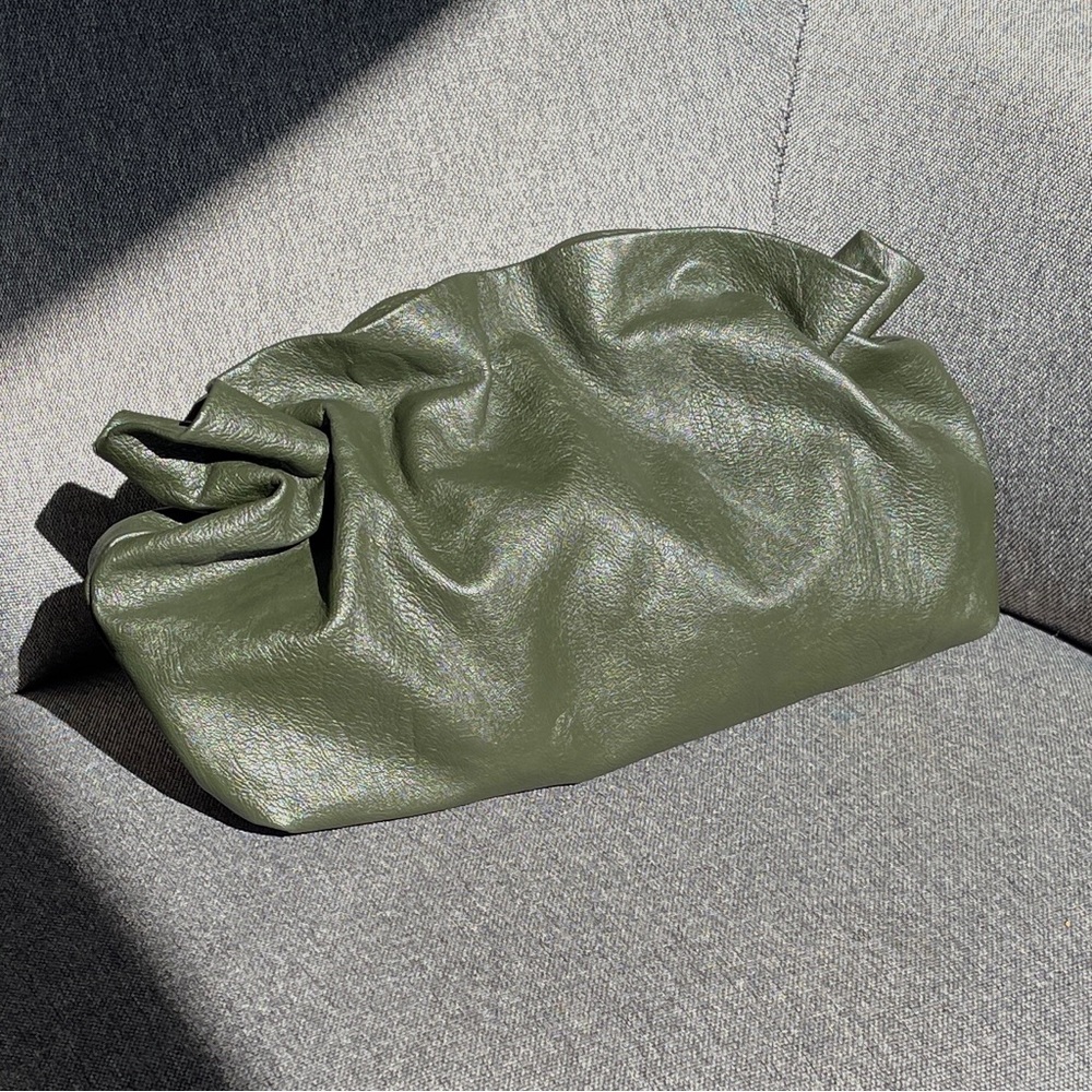 Anthropologie Jory Green Ruffled Clutch Boho Crossbody Handbag Spring Purse